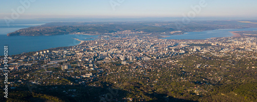 Great view of VarnaTown-Bulgaria. The photo was taken at an altitude of 470 meters from the take-off point. The take-off point was 300 meters above sea level. On the left you can see the Black Sea. 