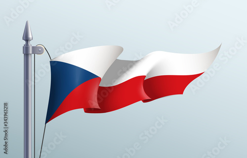 Czechia flag state symbol isolated on background national banner. Greeting card National Independence Day of the Czech Republic. Illustration banner with realistic state flag.