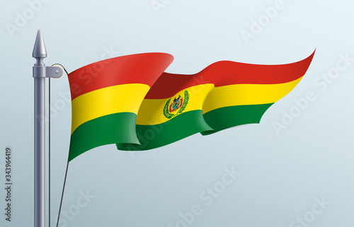 Bolivia flag state symbol isolated on background national banner. Greeting card National Independence Day of the Plurinational State of Bolivia. Illustration banner with realistic military flag.