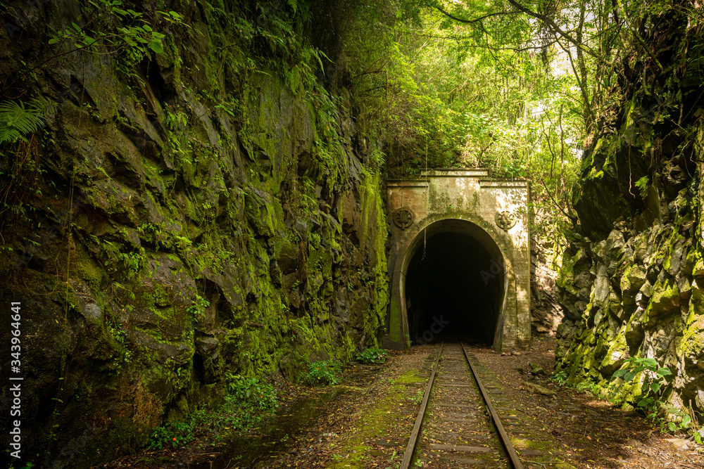 Bento Gonçalves, Rio Grande do Sul, Brazil on November 19, 2017. City known as the Brazilian capital of wine. In this photo, the railroad and the powerhouse tunnel.