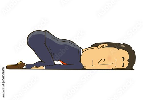 疲れて床に寝ているビジネスマン