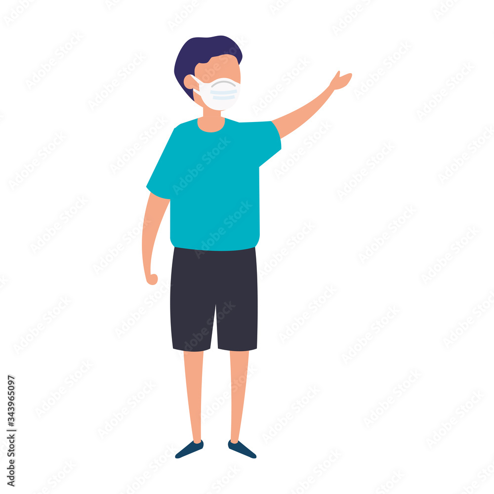 boy using face mask waving isolated icon vector illustration design boy using face mask waving isolated icon vector illustration design