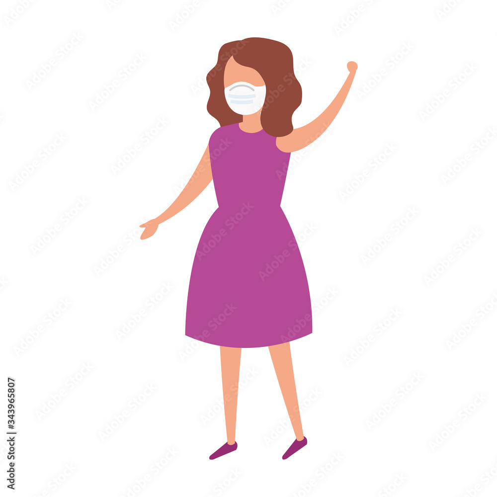 girl using face mask waving isolated icon vector illustration design girl using face mask waving isolated icon vector illustration design