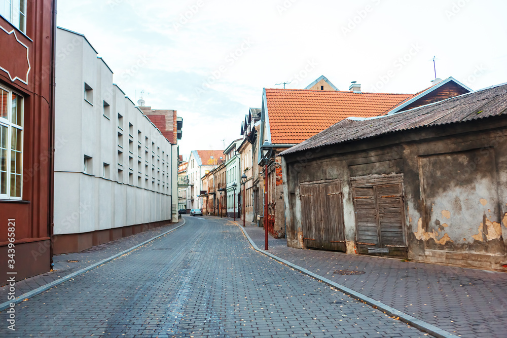 A street in Kaunas paved with cobblestones