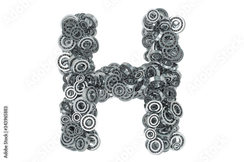 Letter H from steel bearings, 3D rendering