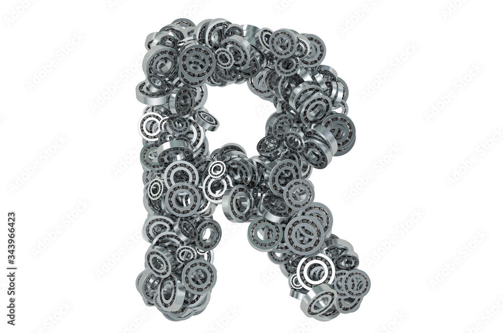 Letter R from steel bearings, 3D rendering Letter R from steel bearings, 3D rendering