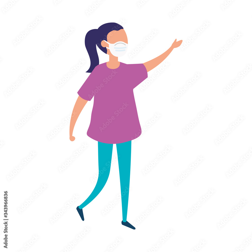 girl using face mask waving isolated icon vector illustration design girl using face mask waving isolated icon vector illustration design