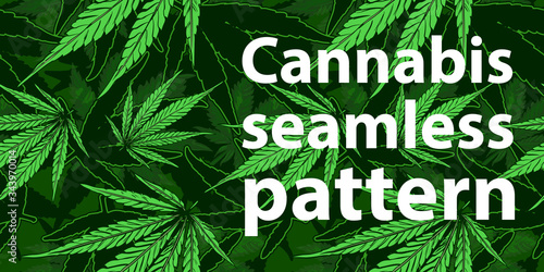 Cannabis leafs seamless vector pattern dark green