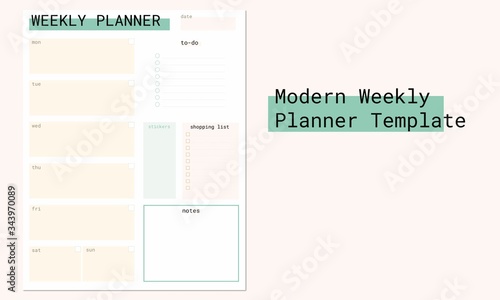 Weekly Planner Template with Modern and Minimalist Design