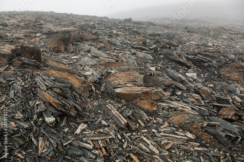 Flaking eroded shale on Cooper Mountain, Kenai Peninsula, Alaska