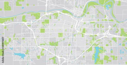 Urban vector city map of Topeka, USA. Kansas state capital