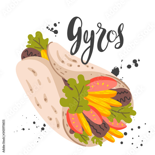 Delicious gyros flat banner vector template. Food