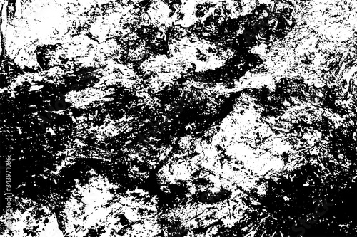 Abstract black white image with long and short intermittent liquid lines made by brush. A monochrome image drawn by hand. Dirty shabby smears of black paint. Vector eps illustration.