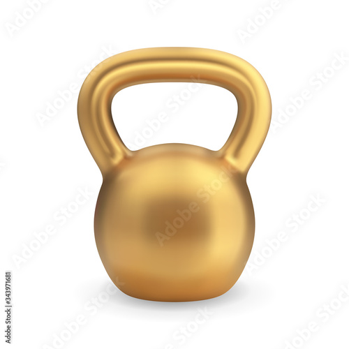 Realistic golden kettlebell. Vector illustration for sport design.