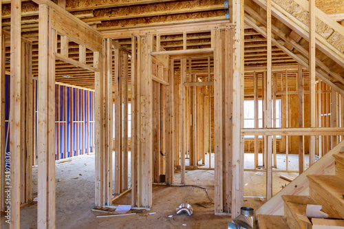 Framing beam of new house under construction home framing