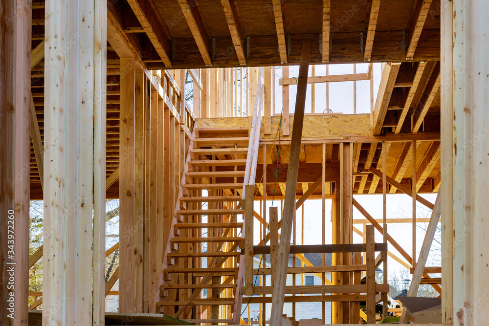 Wood building frame structure on a new development Wood building frame structure on a new development