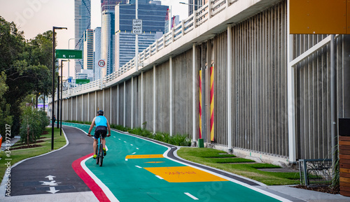 cyclist exploring the bike lane's of Brisbane photo