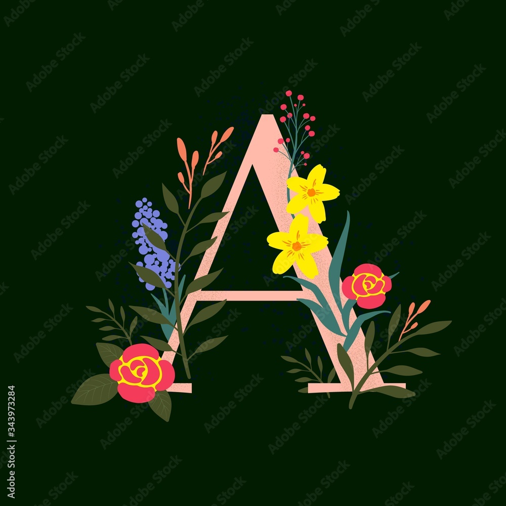 Vektorová grafika „Vector flower alphabet. Floral design of letter