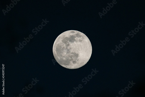 View of the full moon with visible craters on a dark night sky photo