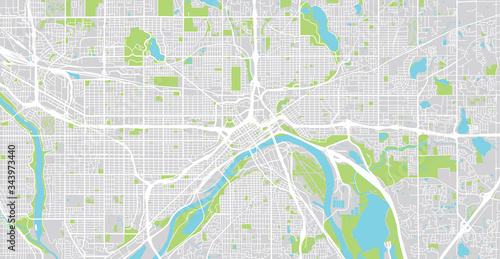 Urban vector city map of St Paul, USA. Minnesota state capital