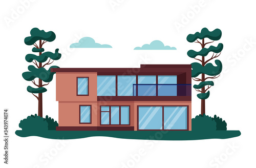 Modern house vector illustrations. Cartoon flat home apartment, facade exteri...