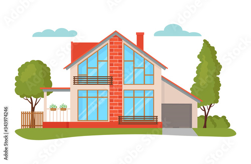 Modern house vector illustrations. Cartoon flat home apartment, facade exteri...