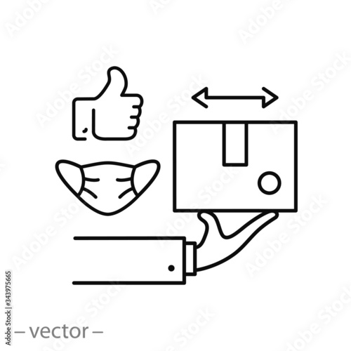 contactless delivery service icon, safety social distance, thin line web symbol on white background - editable stroke vector illustration eps10