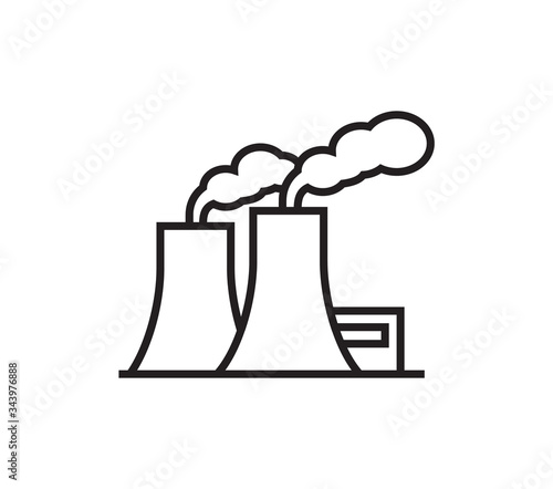 Industry power, chemical manufacturing building warehouse nuclear energy plant. Factory line icons.  Industrial factories vector illustration