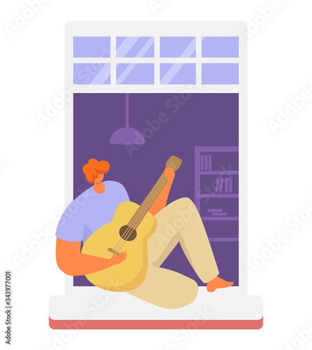 Neighbors people in window vector illustration. Cartoon active man woman or couple characters live in neighboring home apartments, building facade with windows. Flat residential house neighborhood set