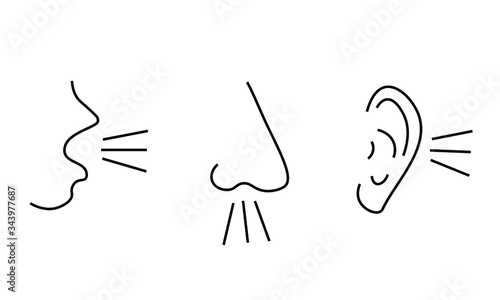 vector symbols of mouth, nose and ear. signs cough, runny nose and ear ache. symbols for smelling, hearing,speaking