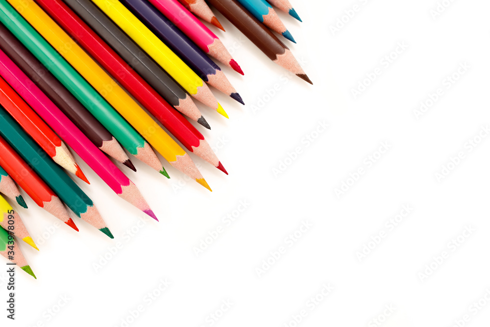 Color pencils isolated on white background. Close up.