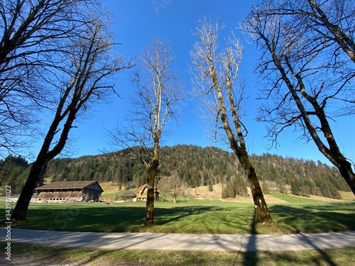 Trails for walking, sports and recreation along the Rümlig (Ruemlig or Rumlig) river and in the subalpine Eigental valley, Eigenthal - Canton of Lucerne, Switzerland (Kanton Luzern, Schweiz) photo