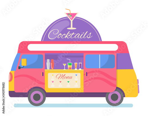 Street food truck set vector illustration. Cartoon flat van selling Chinese streetfood or pizza kebab in market, ice cream, coffee cocktail drink, vegan fastfood trucking icons isolated on white