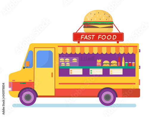 Street food truck set vector illustration. Cartoon flat van selling Chinese streetfood or pizza kebab in market, ice cream, coffee cocktail drink, vegan fastfood trucking icons isolated on white