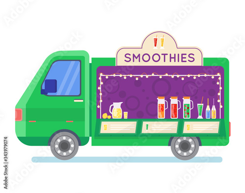 Street food truck set vector illustration. Cartoon flat van selling Chinese streetfood or pizza kebab in market, ice cream, coffee cocktail drink, vegan fastfood trucking icons isolated on white