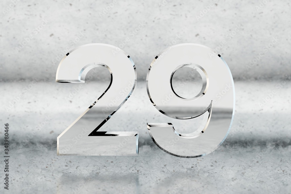 Chrome 3d number 29. Glossy chrome number on scratched metal background. 3d render. Chrome 3d number 29. Glossy chrome number on scratched metal background. 3d render.