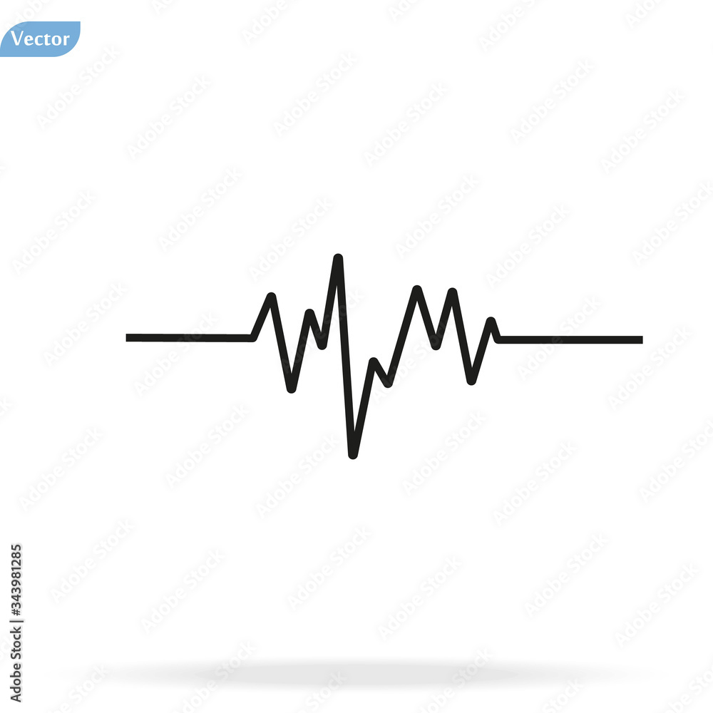 Pulse Heart Rate Vector Icon in flat style. Heart rate, pulse beat frequency icon, health chart, waveform, vector