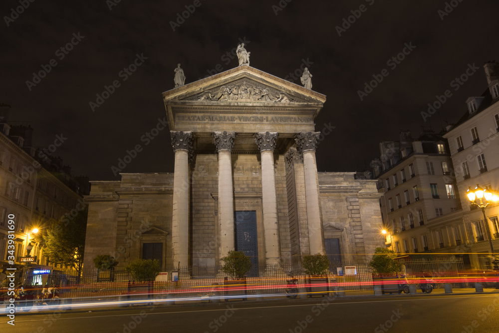 Night view of the Church Notre-Dame-de-Lorette. Paris, France.