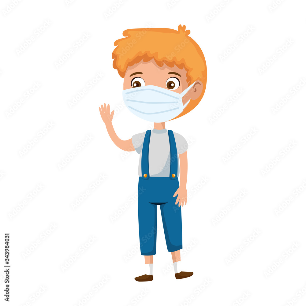 cute boy using face mask waving isolated icon vector illustration design cute boy using face mask waving isolated icon vector illustration design