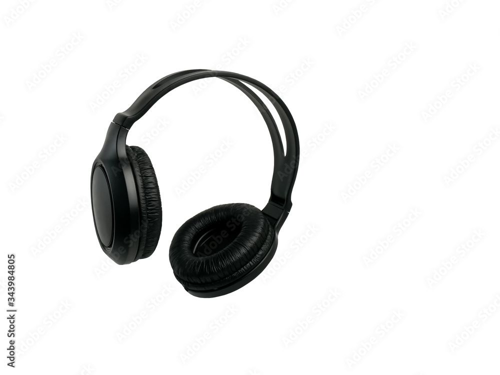 Black, modern wireless headphones on a white isolated background Black, modern wireless headphones on a white isolated background