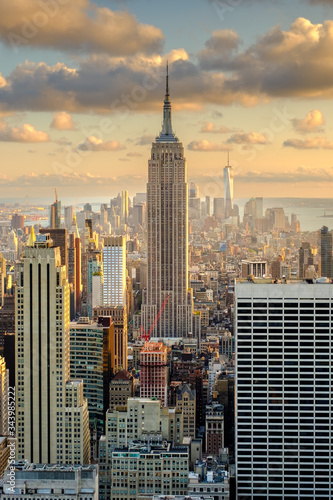 Aerial view of New York City at sunset © kmiragaya