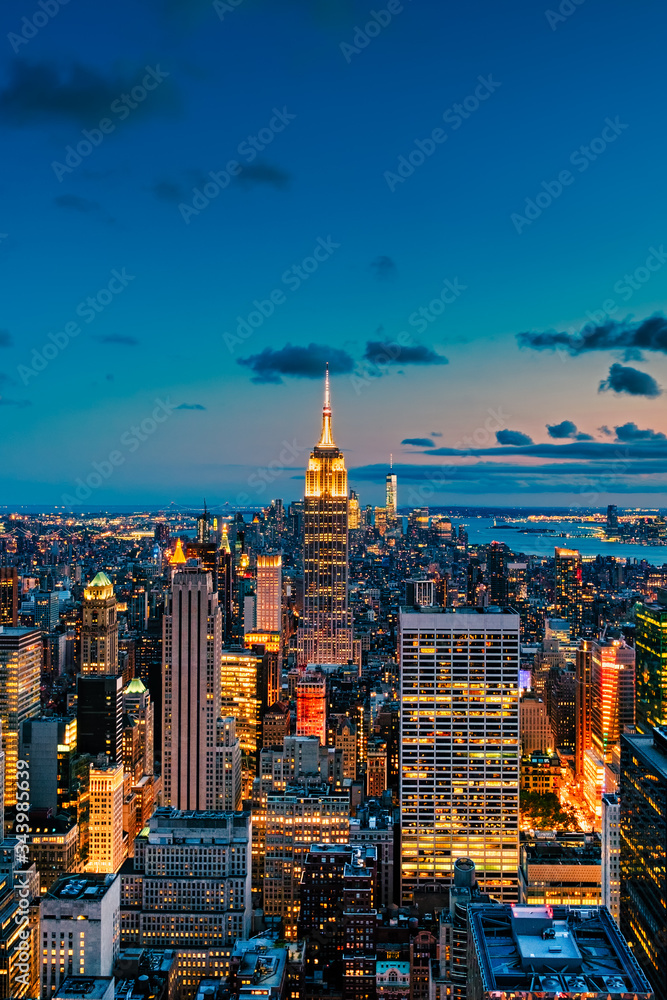 Aerial view of New York City at sunset