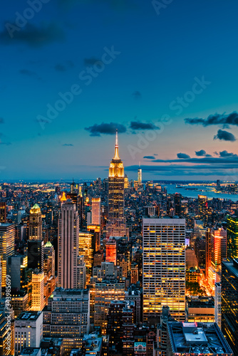 Aerial view of New York City at sunset © kmiragaya