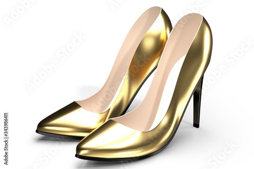 Golden high heel shoes - 3D illustration