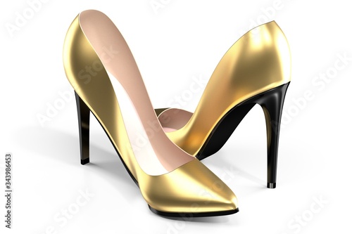 Golden high heel shoes - 3D illustration
