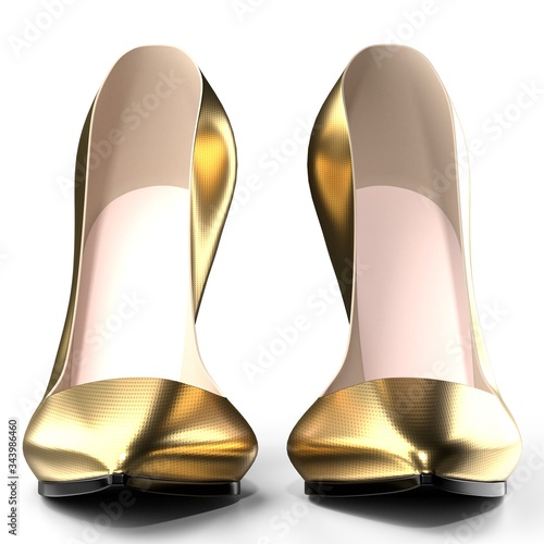 Golden high heel shoes - 3D illustration photo