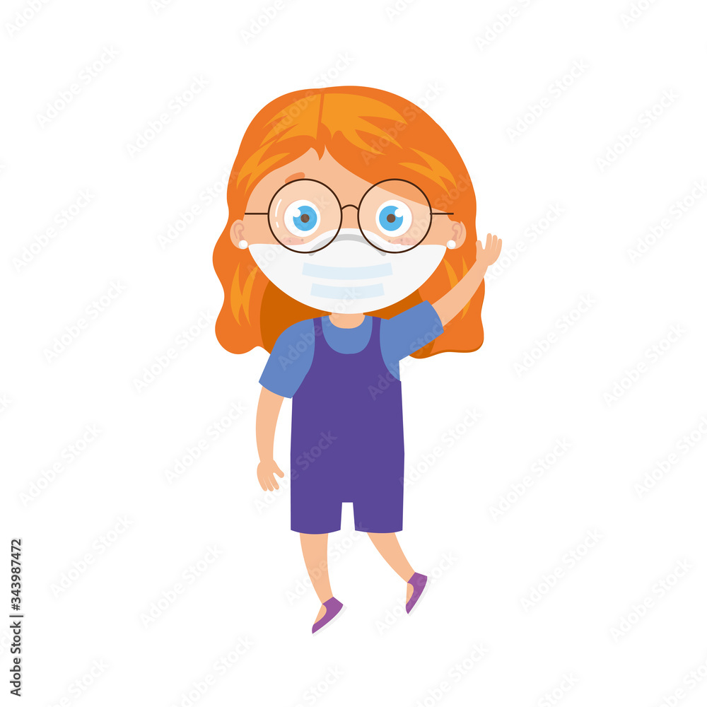 cute girl using face mask with hands up isolated icon vector illustration design cute girl using face mask with hands up isolated icon vector illustration design