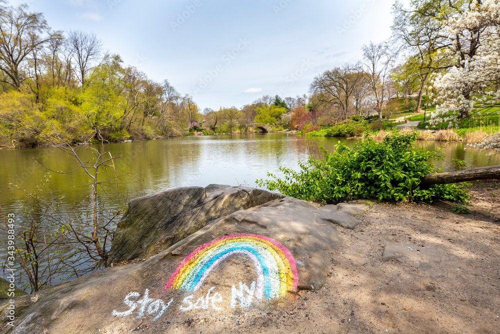 Spring 2020-Coronovirus. Stay safe NY..Central Park, New York City- Gapstow bridge.