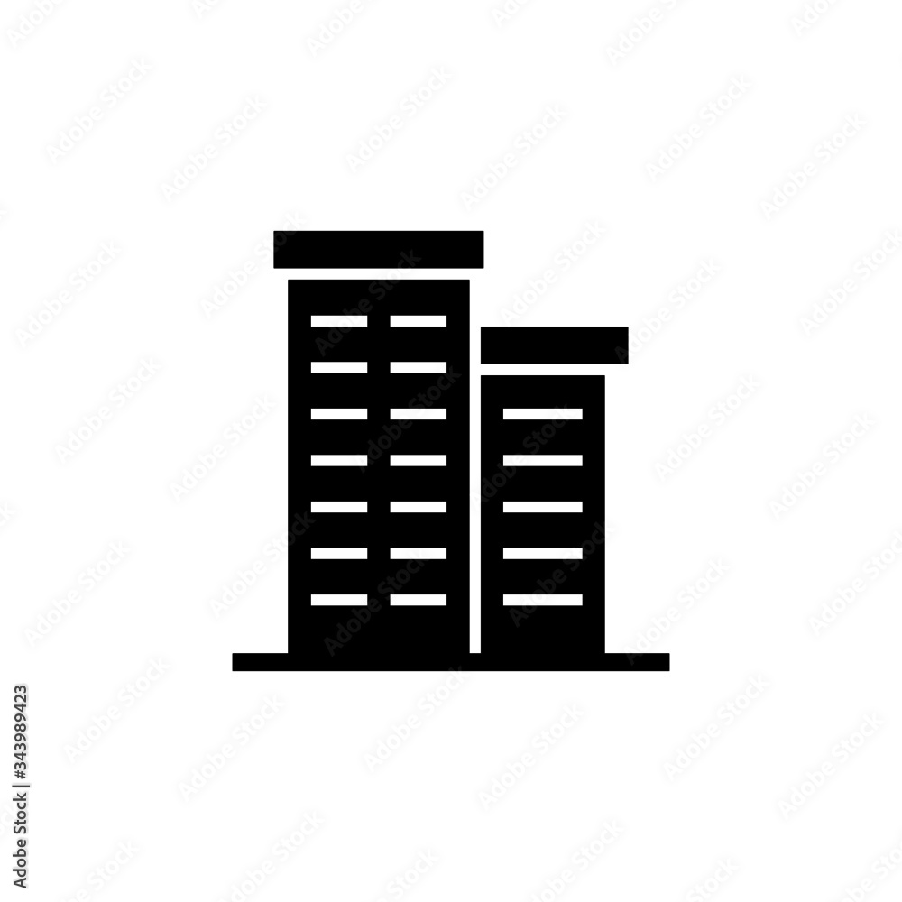 Business office building icon in black flat shape icon style design isolated on white background Business office building icon in black flat shape icon style design isolated on white background