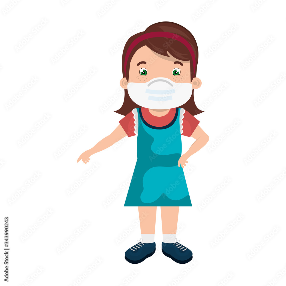 cute girl student using face mask isolated icon vector illustration design cute girl student using face mask isolated icon vector illustration design